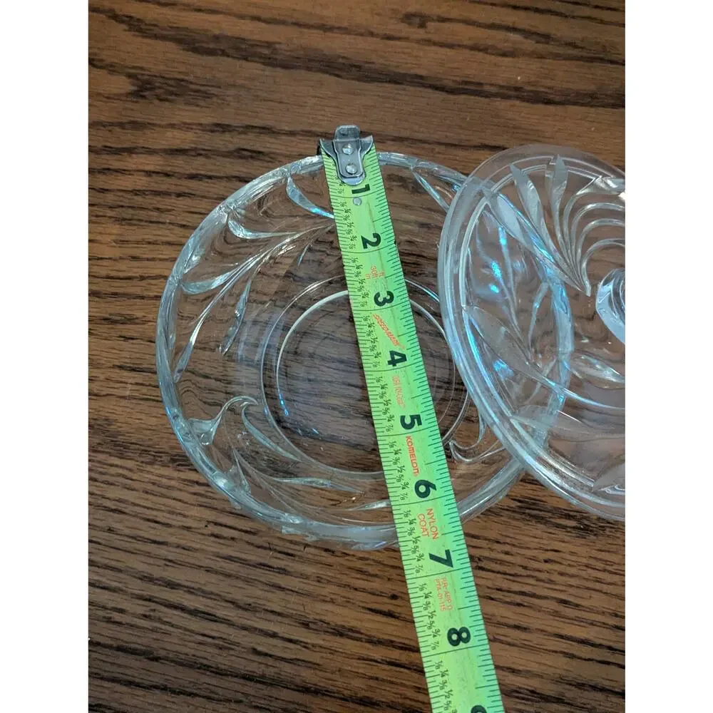 Vintage Clear Pressed Glass Candy Dish & Lid Swirl Design Powder Vanity Trinket